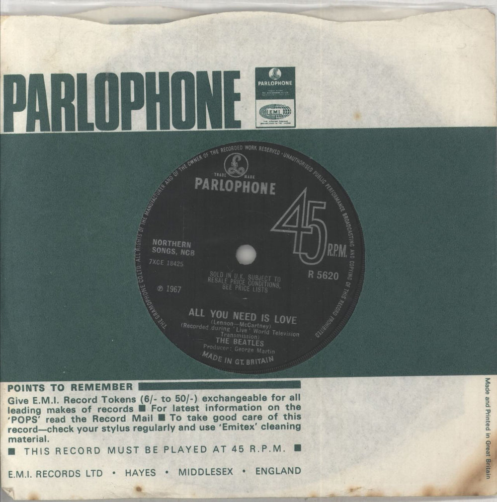 The Beatles All You Need Is Love - 2nd [a] - Solid UK 7" vinyl single (7 inch record / 45) R5620