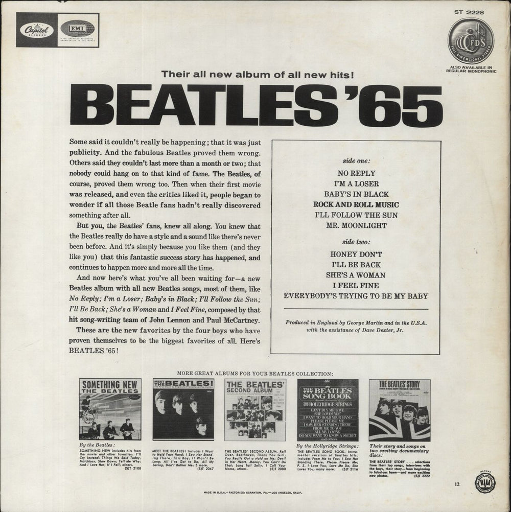 The Beatles Beatles '65 - Peach Label - Pasted 'Gold Record Award' Sleeve US vinyl LP album (LP record)