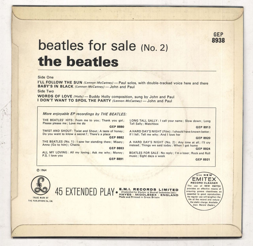 The Beatles Beatles For Sale (No 2) EP - 2nd UK 7" vinyl single (7 inch record / 45) BTL07BE551769