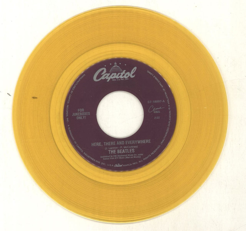 The Beatles Here, There And Everywhere - Gold Vinyl - Jukebox US 7" vinyl single (7 inch record / 45) S7-18897