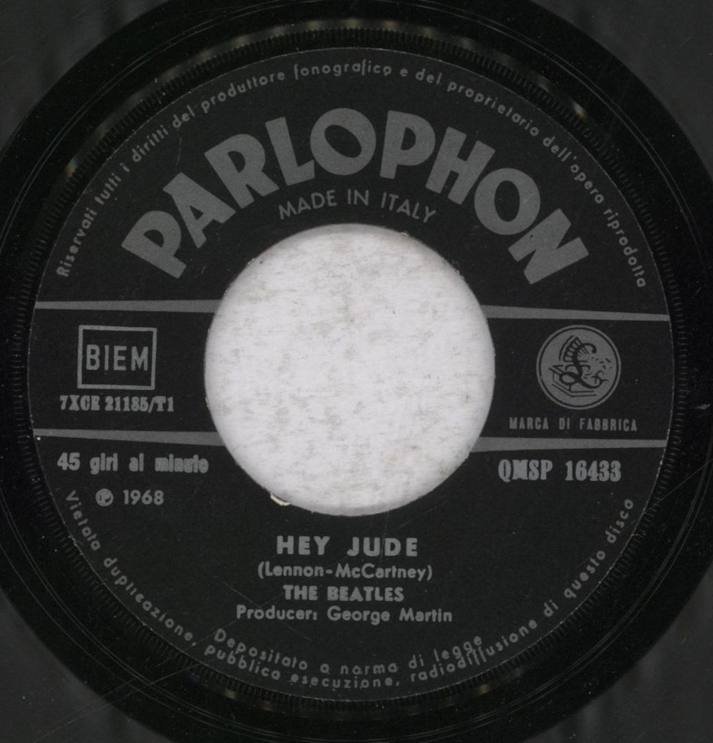 The Beatles Hey Jude Italian 7" vinyl single (7 inch record / 45) BTL07HE326393