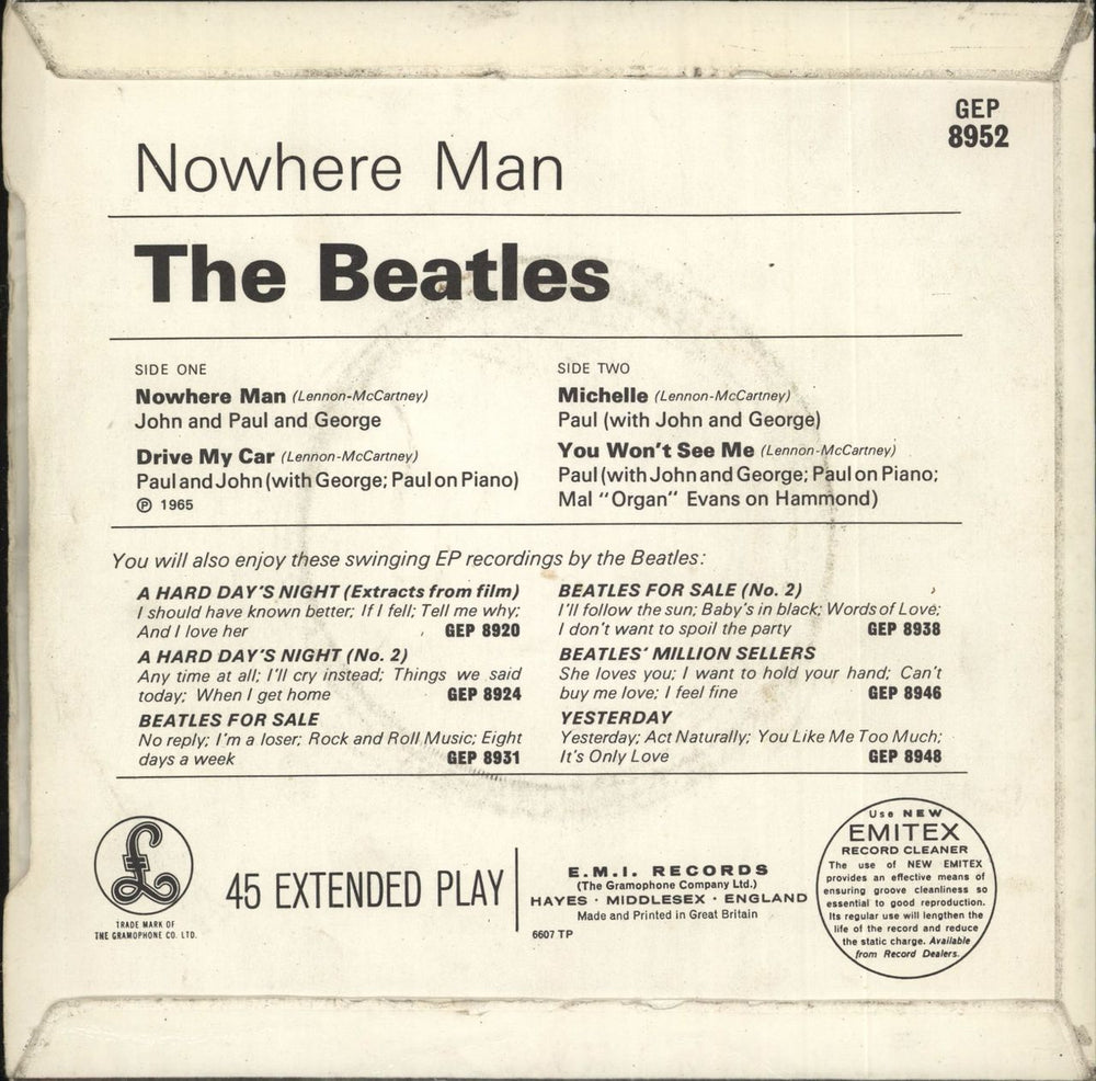 The Beatles Nowhere Man - 2nd - EX UK 7" vinyl single (7 inch record / 45)