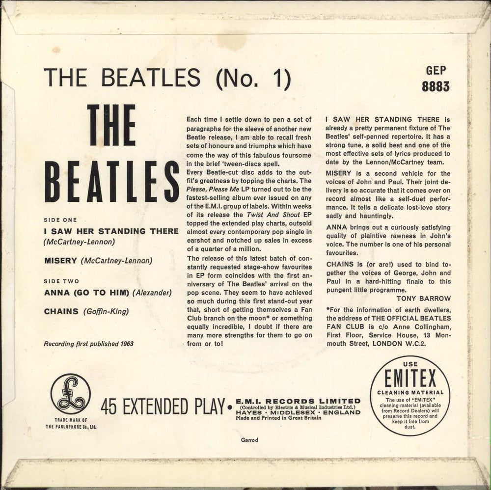 The Beatles The Beatles [No. 1] EP - 2nd - EX UK 7" vinyl single (7 inch record / 45)