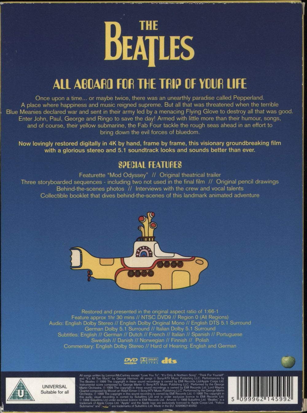 The Beatles Yellow Submarine UK DVD 5099962145992