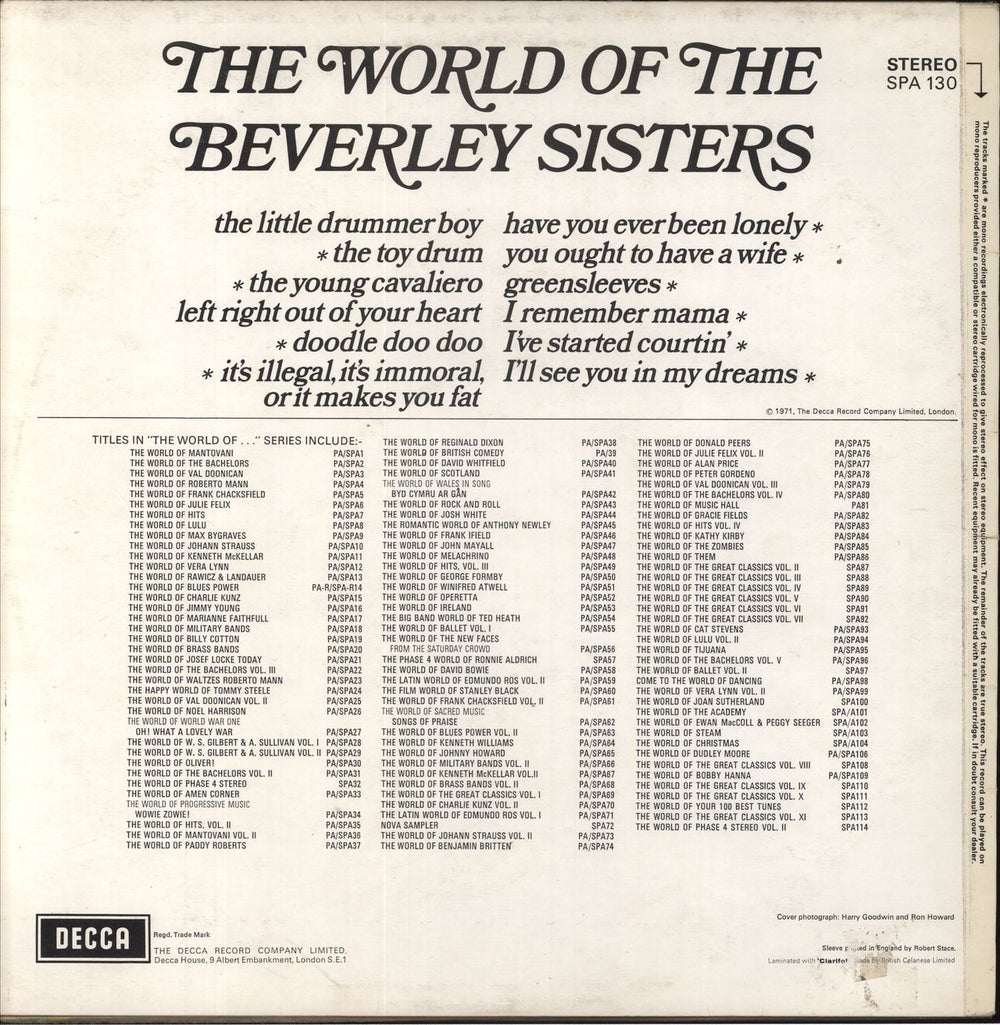 The Beverley Sisters The World Of The Beverley Sisters UK vinyl LP album (LP record)