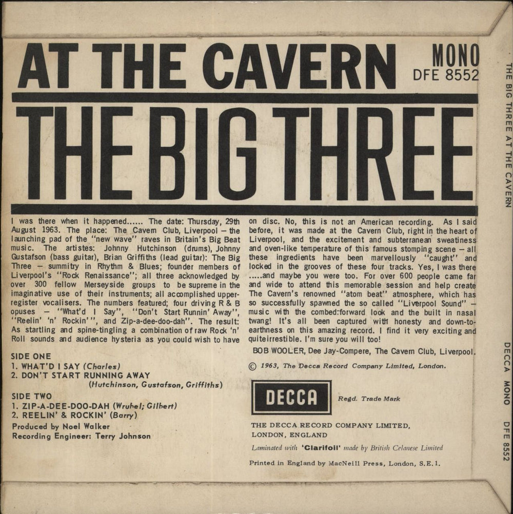 The Big Three At The Cavern EP UK 7" vinyl single (7 inch record / 45)