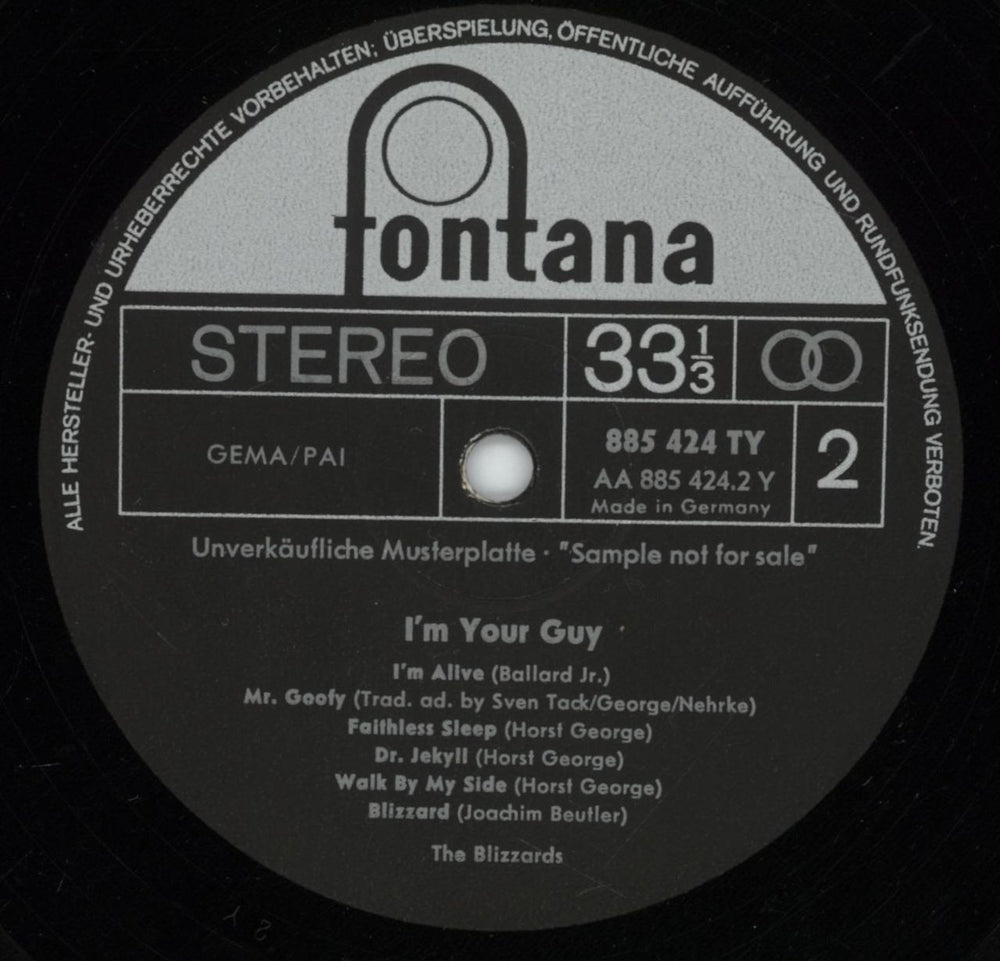 The Blizzards I'm Your Guy German Promo vinyl LP album (LP record)