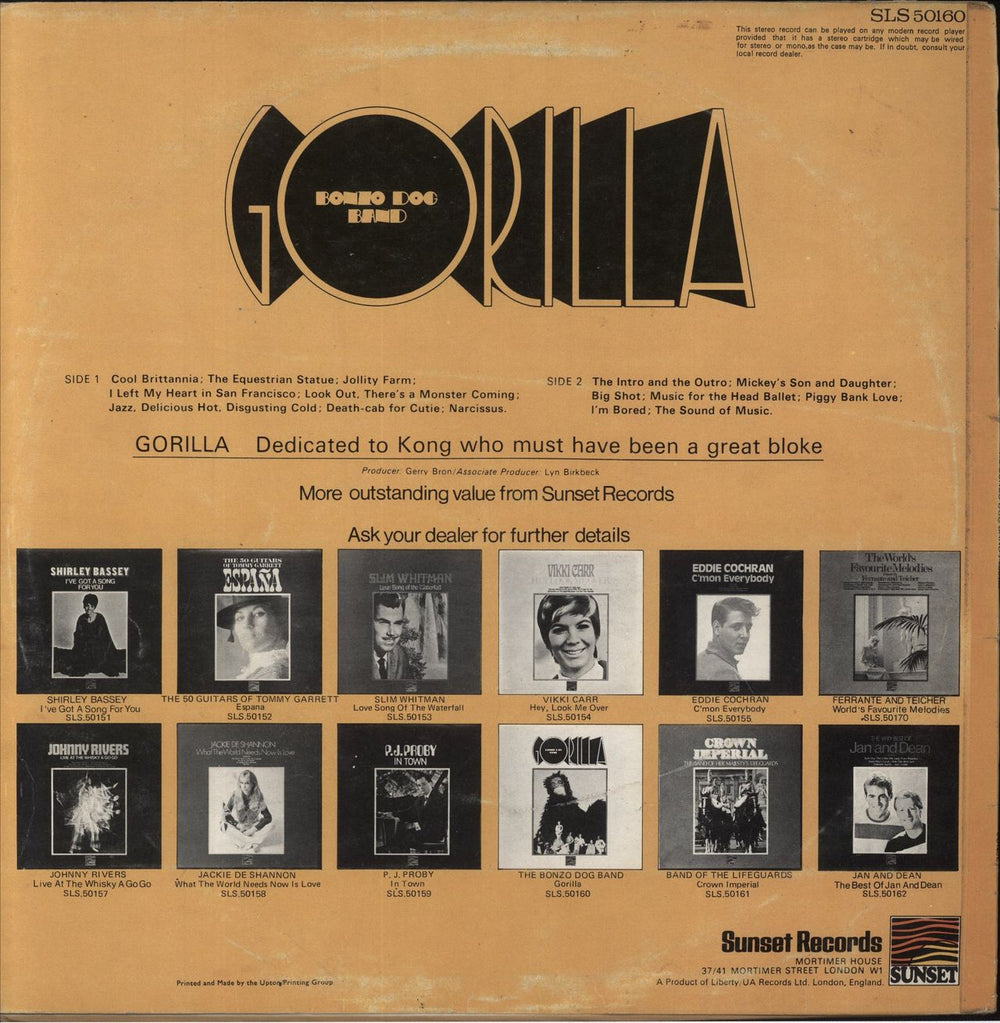 The Bonzo Dog Doo Dah Band Gorilla UK vinyl LP album (LP record)
