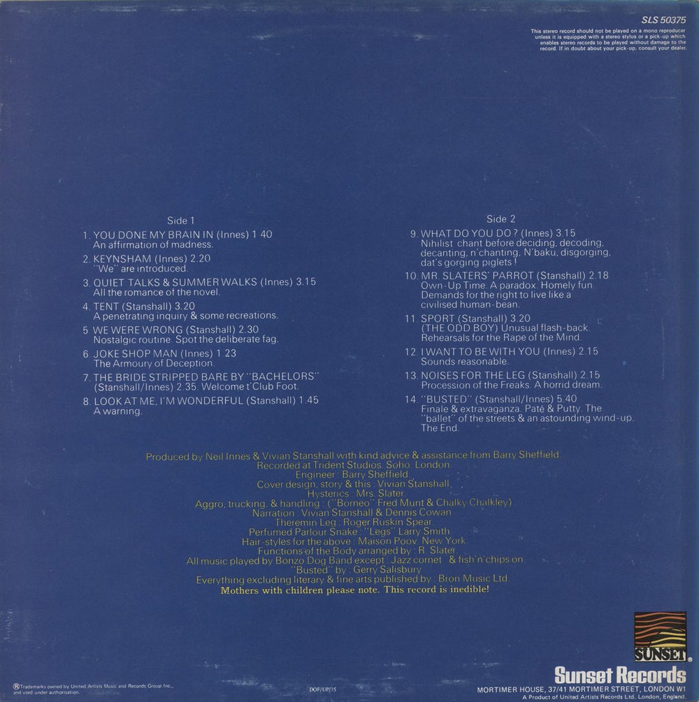 The Bonzo Dog Doo Dah Band Keynsham UK vinyl LP album (LP record)