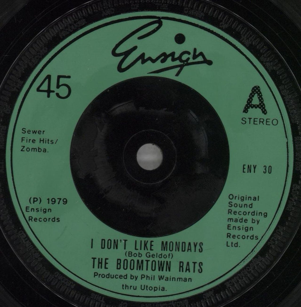 The Boomtown Rats I Don't Like Mondays + p/s UK 7" vinyl single (7 inch record / 45) RAT07ID44711