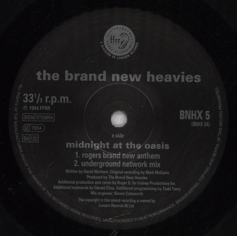 The Brand New Heavies Midnight At The Oasis UK 12" vinyl single (12 inch record / Maxi-single) BNH12MI845573