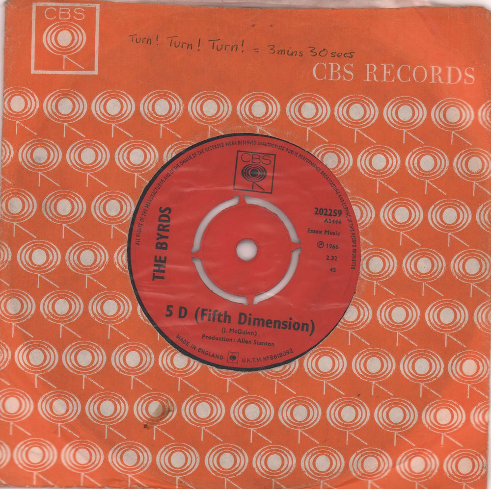 The Byrds 5 D (Fifth Dimension) UK 7" vinyl single (7 inch record / 45) 202259