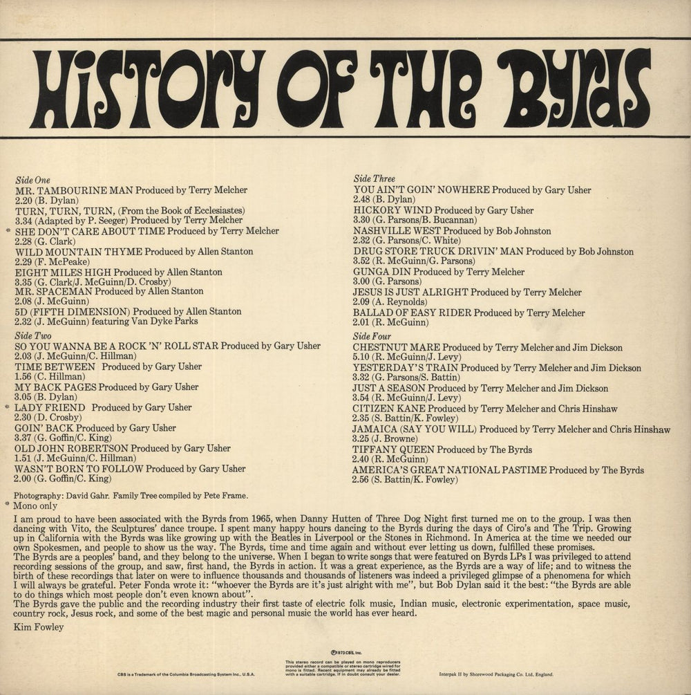 The Byrds History Of The Byrds - 1st - Stickered Sleeve UK 2-LP vinyl record set (Double LP Album)