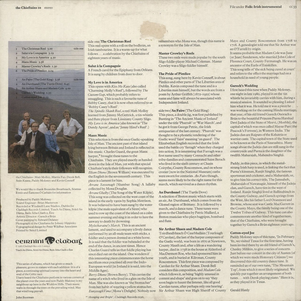 The Chieftains The Chieftains 10 Irish vinyl LP album (LP record)