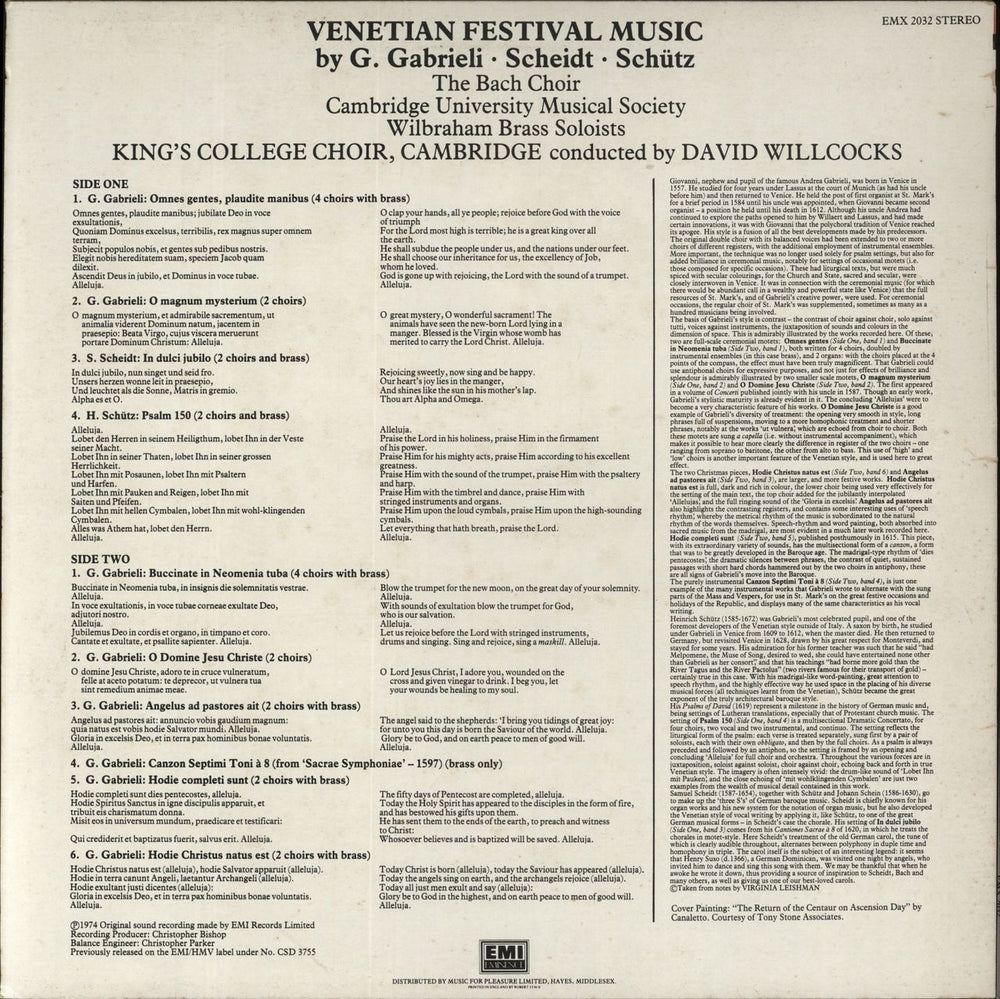 The Choir Of King's College, Cambridge Venetian Festival Music UK vinyl LP album (LP record)