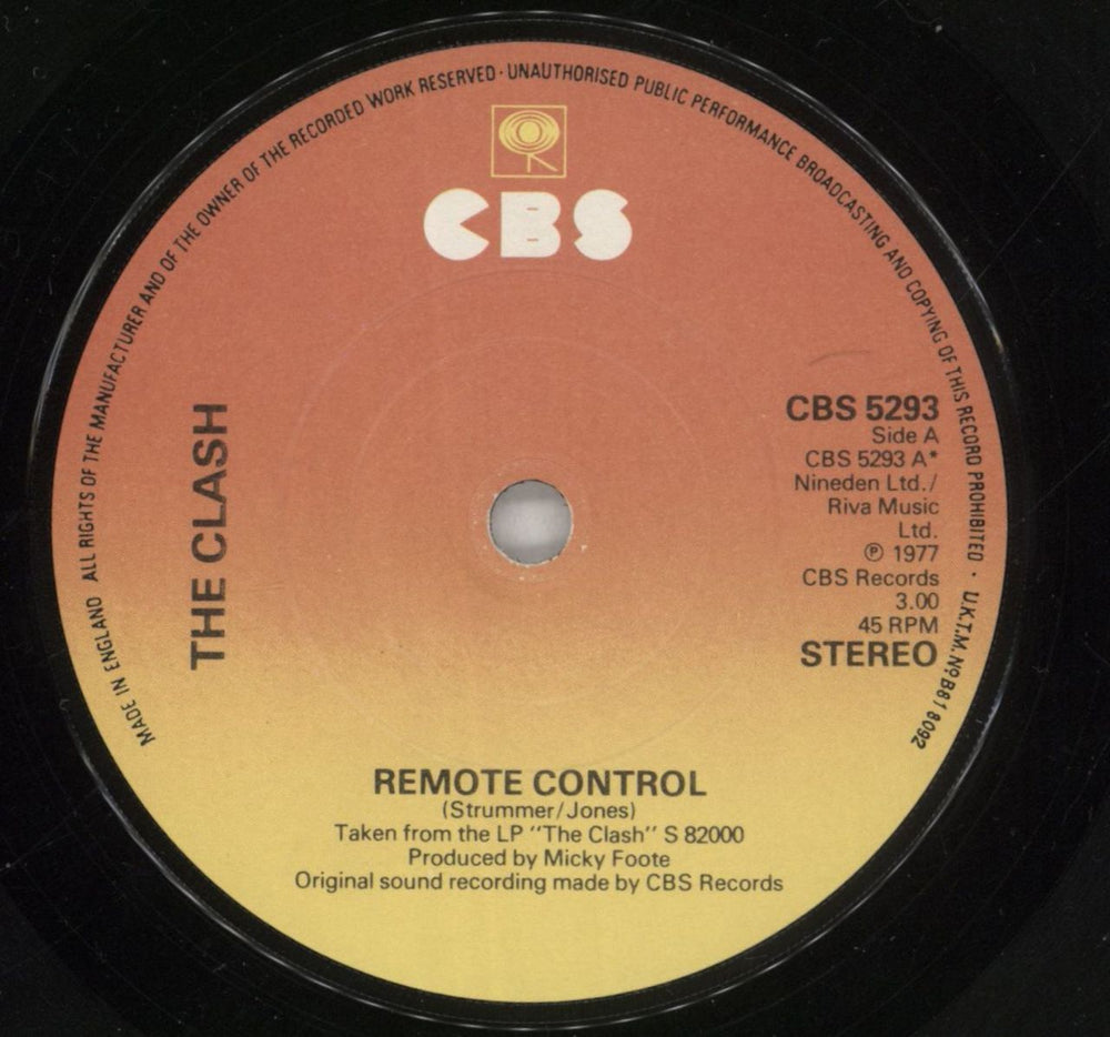 The Clash Remote Control - P/S - EX UK 7" vinyl single (7 inch record / 45) CSH07RE685984
