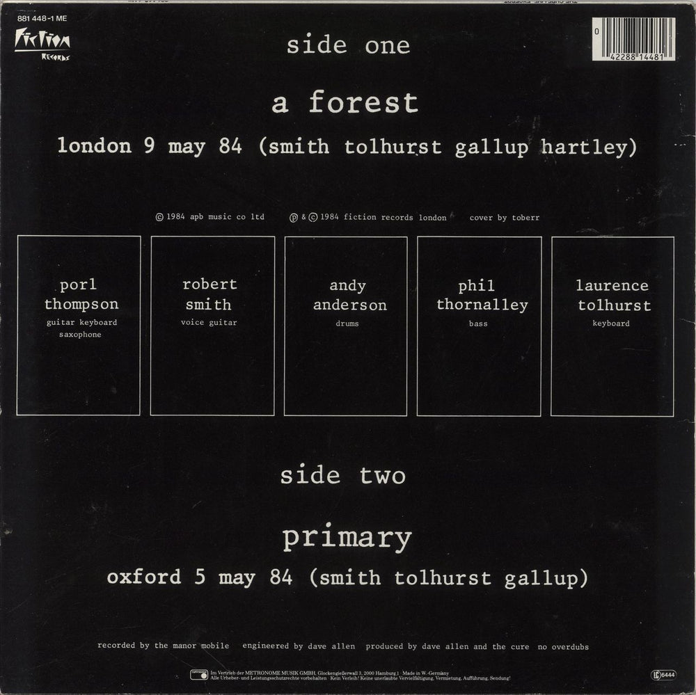 The Cure A Forest German 12" vinyl single (12 inch record / Maxi-single) 042288144816