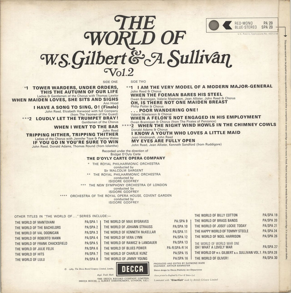 The D'Oyly Carte Opera Company The World Of Gilbert & Sullivan: Vol. 2 UK vinyl LP album (LP record)