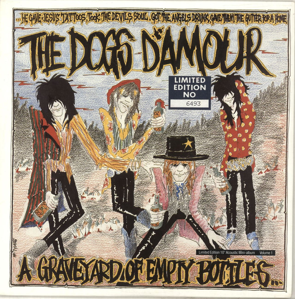 The Dogs D'Amour A Graveyard Of Empty Bottles... - stickered p/s UK 10" vinyl single (10 inch record) 839074-0