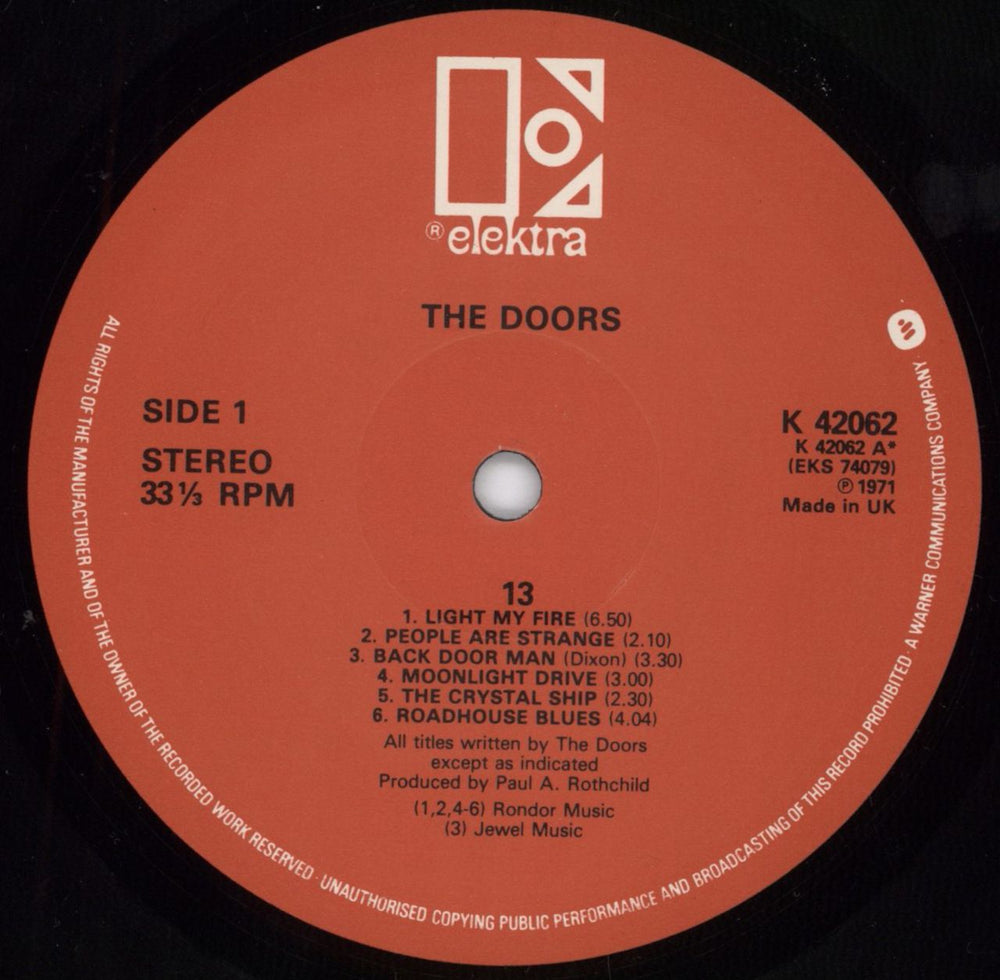 The Doors 13 - red label UK vinyl LP album (LP record) DORLPRE792917