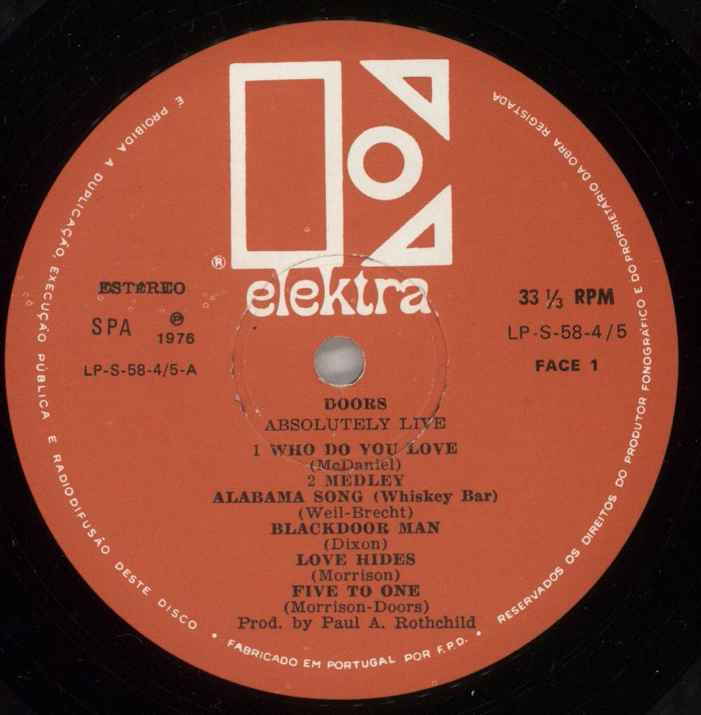 The Doors Absolutely Live Portugese 2-LP vinyl record set (Double LP Album) DOR2LAB863969