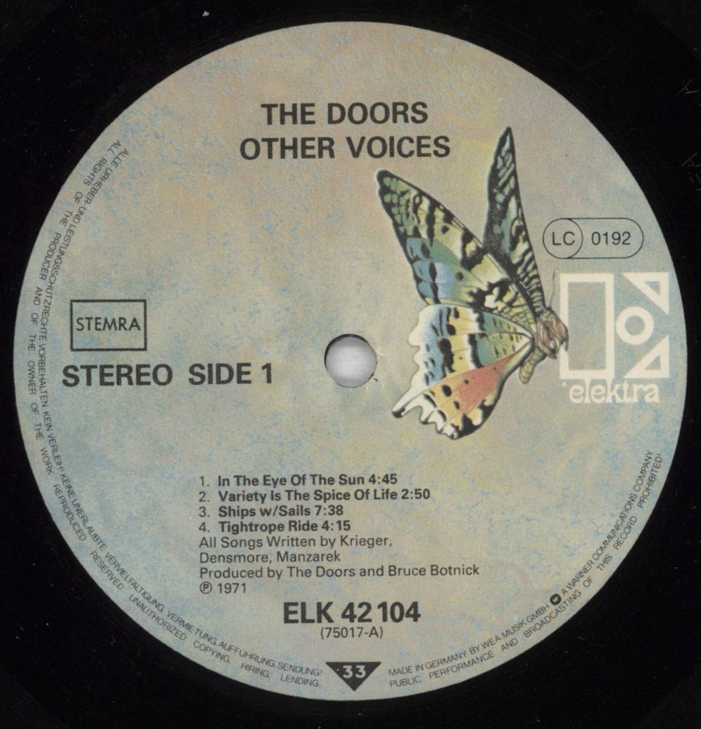 The Doors Other Voices - 1979 Butterfly Label - EX German vinyl LP album (LP record) DORLPOT333490