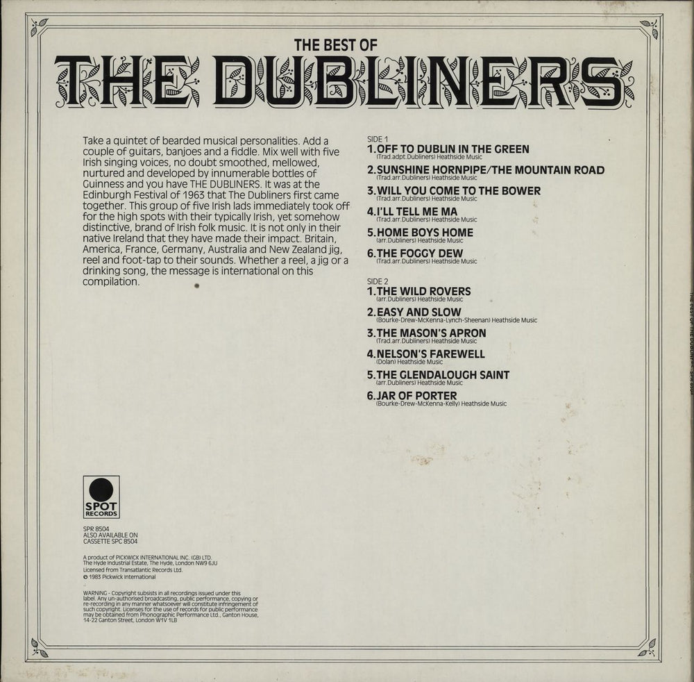 The Dubliners The Best Of The Dubliners UK vinyl LP album (LP record)