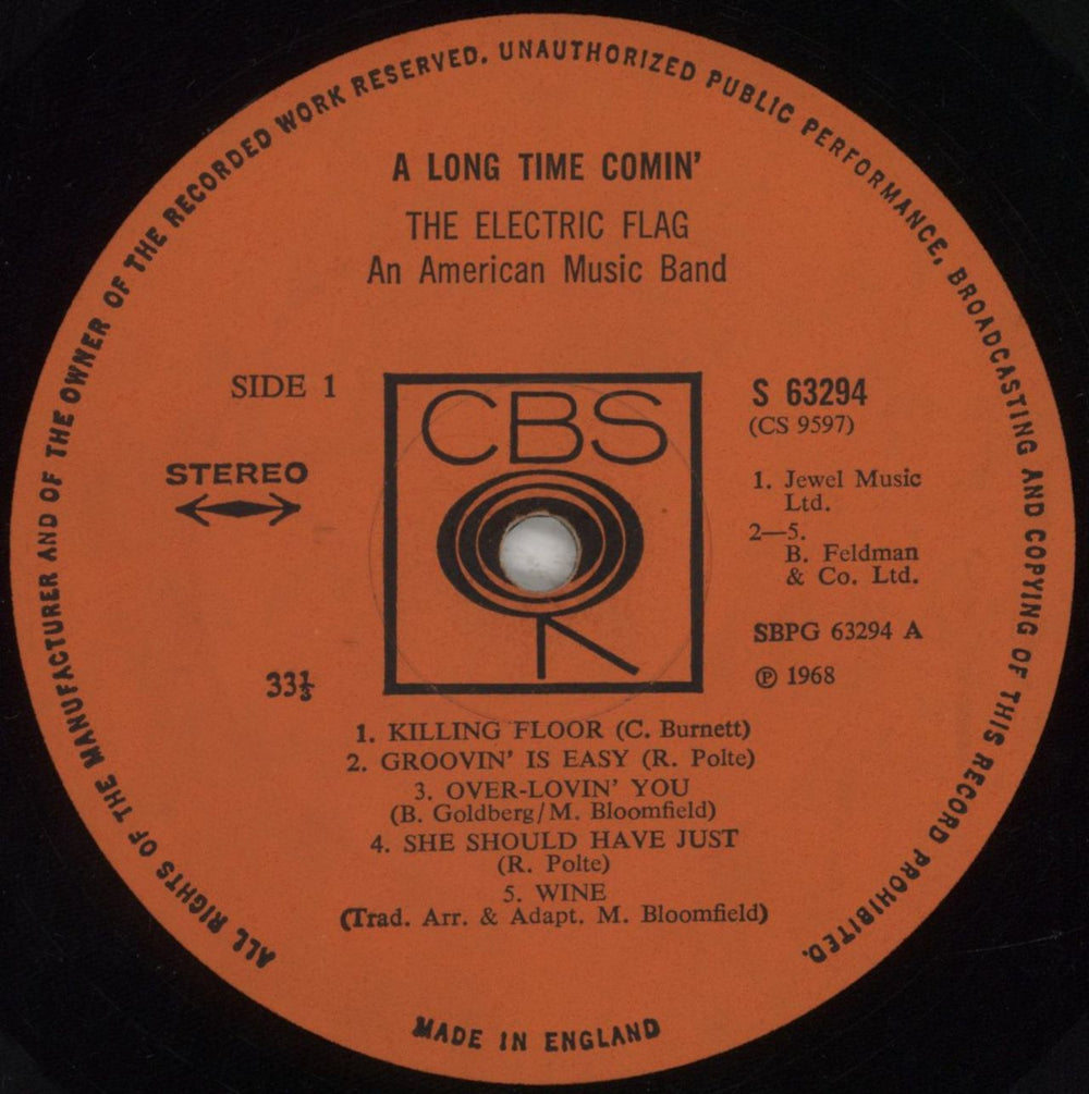 The Electric Flag A Long Time Comin' - 2nd - VG UK vinyl LP album (LP record) ECFLPAL852212