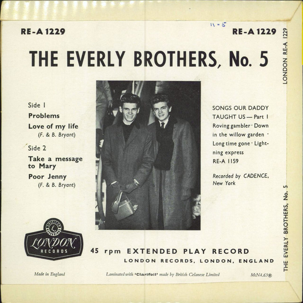 The Everly Brothers The Everly Brothers - No. 5 - 4pr + 4/63 Sleeve UK 7" vinyl single (7 inch record / 45)