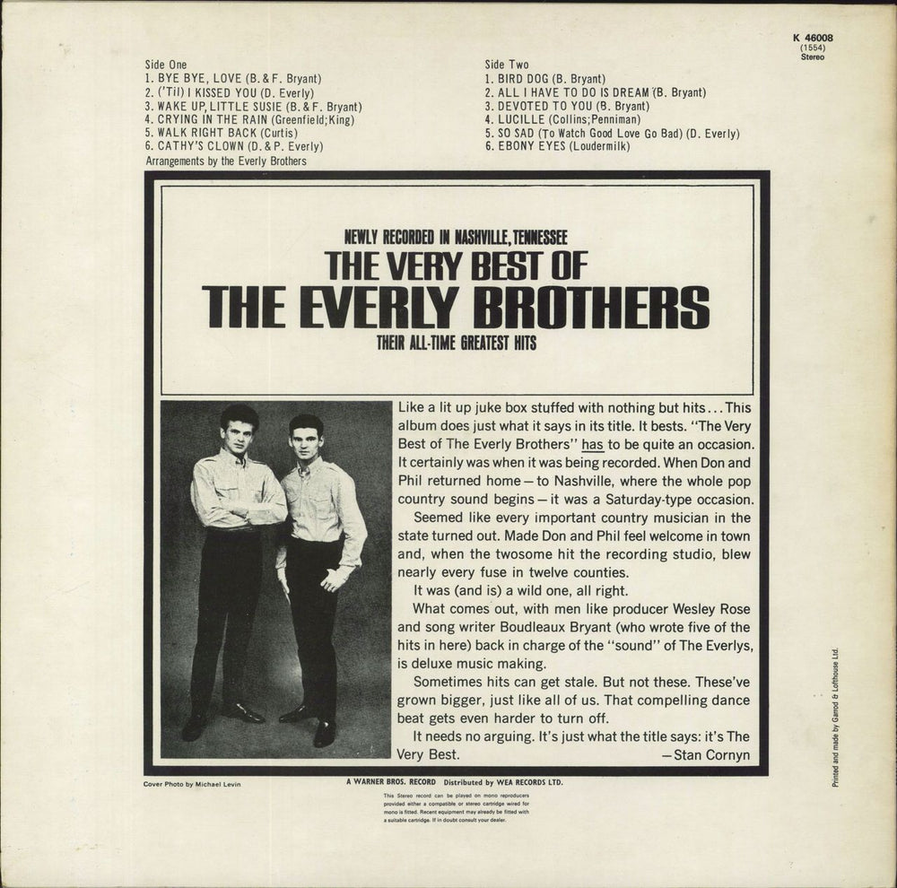 The Everly Brothers The Very Best Of The Everly Brothers UK vinyl LP album (LP record)