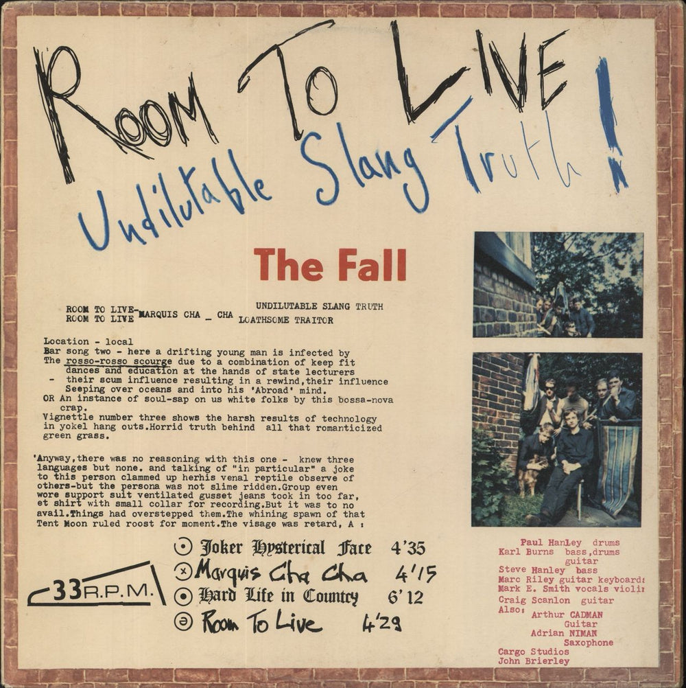 The Fall Room To Live - VG UK vinyl LP album (LP record) KAM011