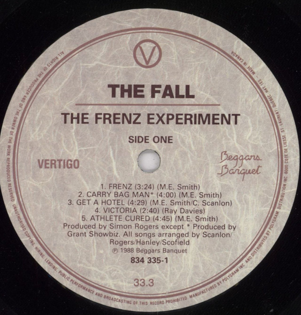 The Fall The Frenz Experiment Canadian vinyl LP album (LP record) FLLLPTH834122