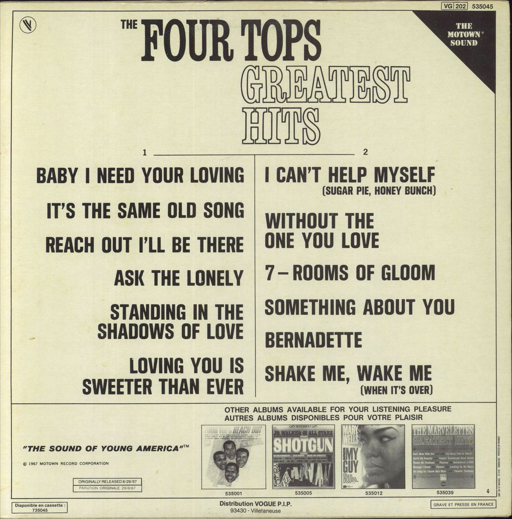 The Four Tops Greatest Hits French vinyl LP album (LP record)