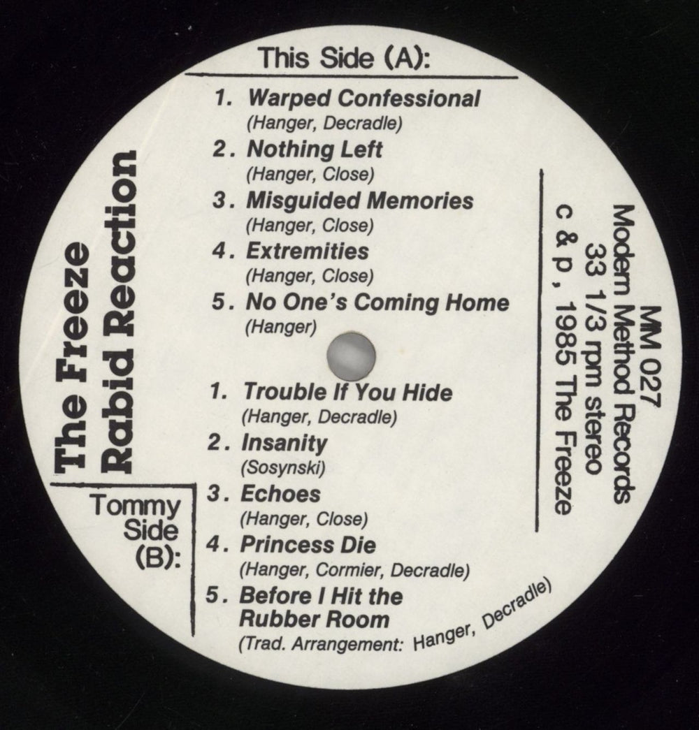 The Freeze (U.S.) Rabid Reaction US vinyl LP album (LP record) 0K7LPRA859936