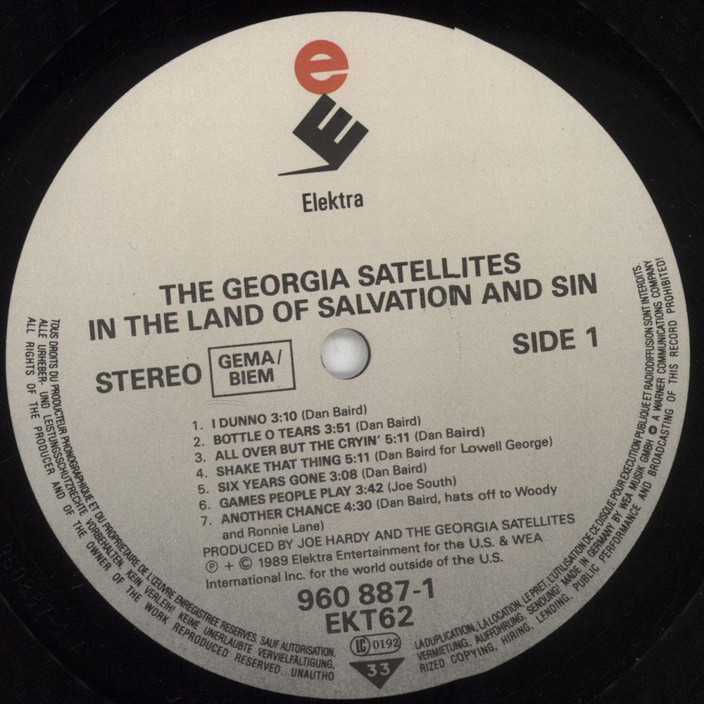 The Georgia Satellites In The Land Of Salvation And Sin UK vinyl LP album (LP record) GSALPIN713883