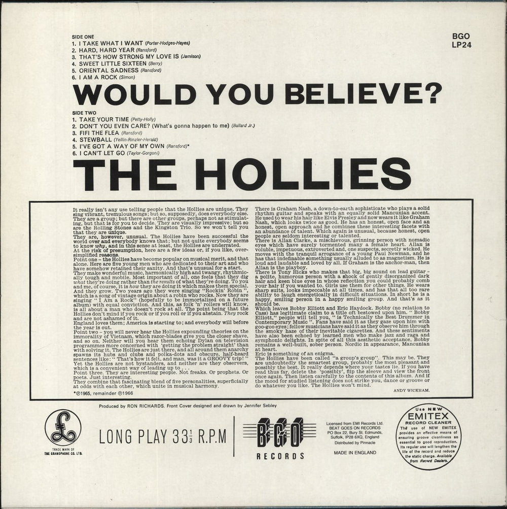 The Hollies Would You Believe? UK vinyl LP album (LP record)