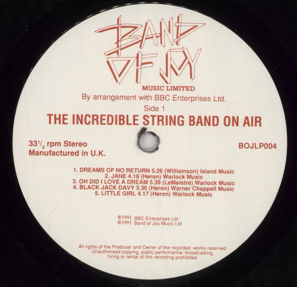 The Incredible String Band Original BBC Recordings UK vinyl LP album (LP record) ISTLPOR839174