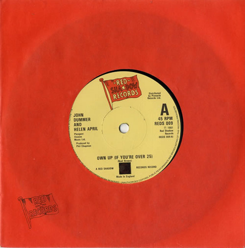 The John Dummer Blues Band Own Up [If You're Over 25] UK 7" vinyl single (7 inch record / 45) REDS009