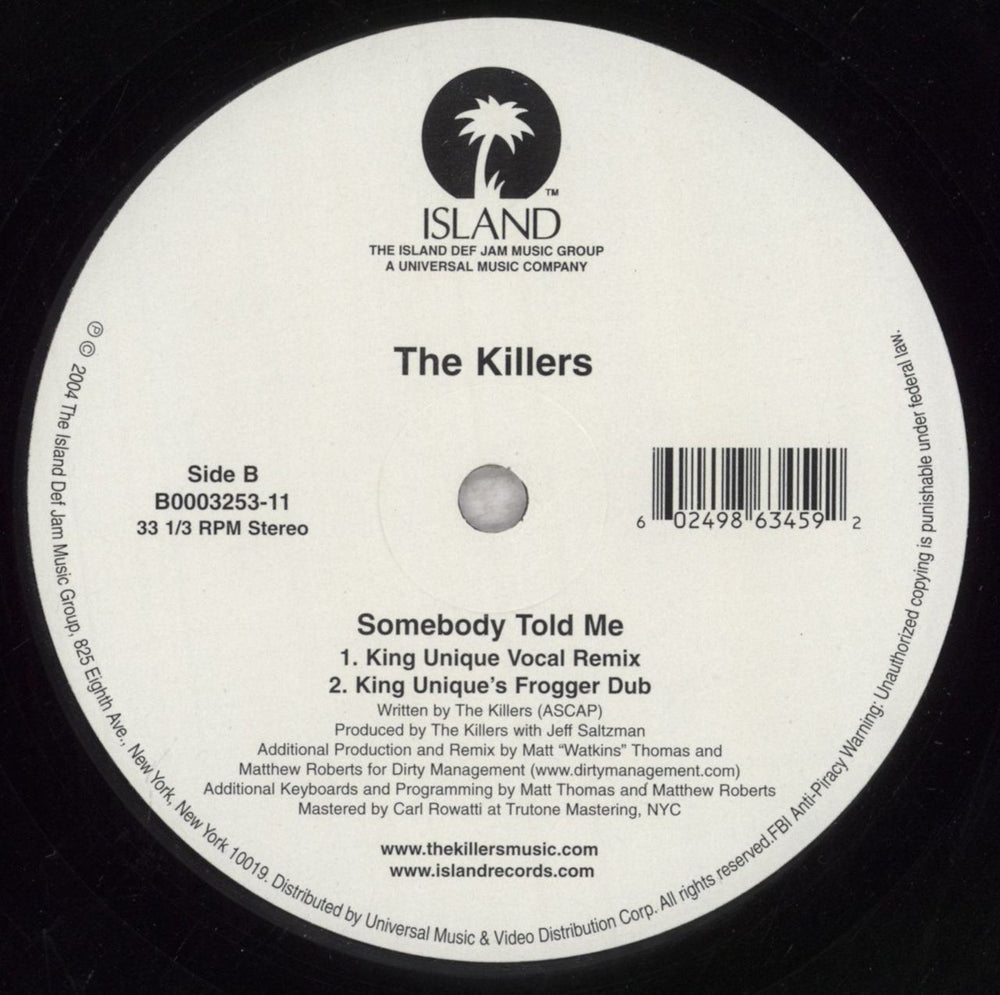 The Killers Somebody Told Me US 12" vinyl single (12 inch record / Maxi-single) 602498634592