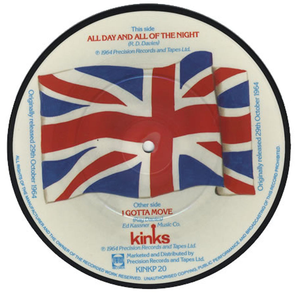 The Kinks All Day And All Of The Night UK 7" vinyl picture disc (7 inch picture disc single) KIN7PAL93261