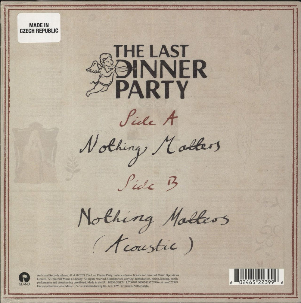 The Last Dinner Party Nothing Matters - Crystal Clear Vinyl - Sealed UK 7" vinyl single (7 inch record / 45) 602465223996