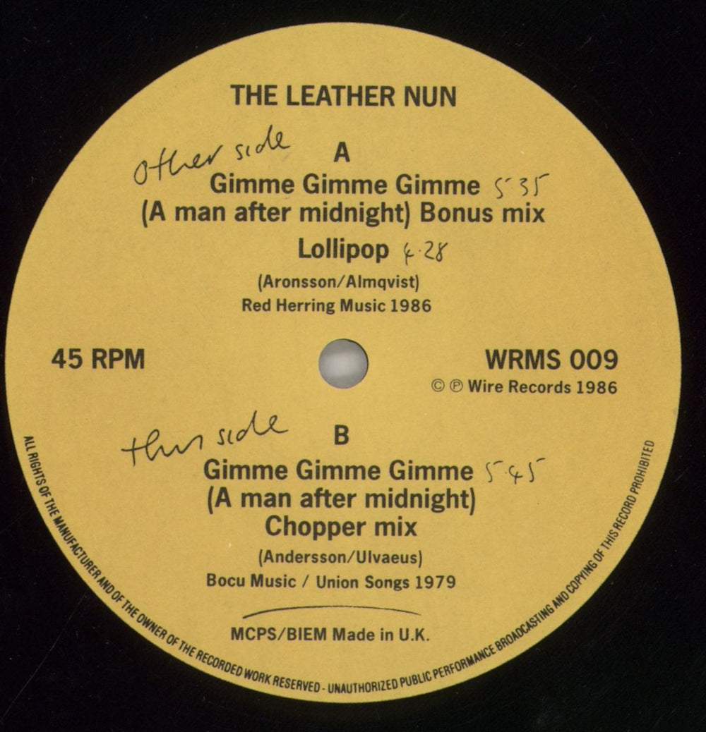 The Leather Nun Gimme Gimme Gimme - Pink Sleeve UK 12" vinyl single (12 inch record / Maxi-single) LNU12GI860107