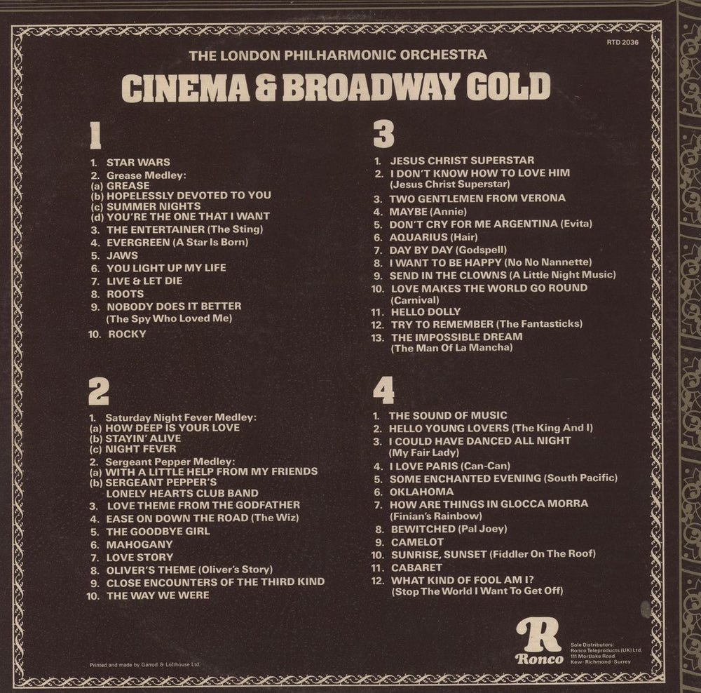 The London Philharmonic Orchestra Cinema & Broadway Gold UK 2-LP vinyl record set (Double LP Album)