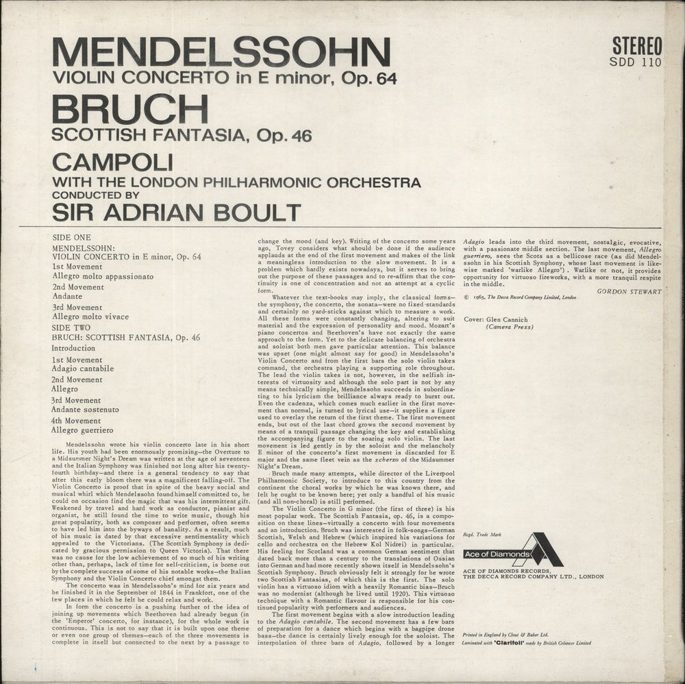 The London Philharmonic Orchestra Mendelssohn: Violin Concerto / Bruch: Scottish Fantasia UK vinyl LP album (LP record)