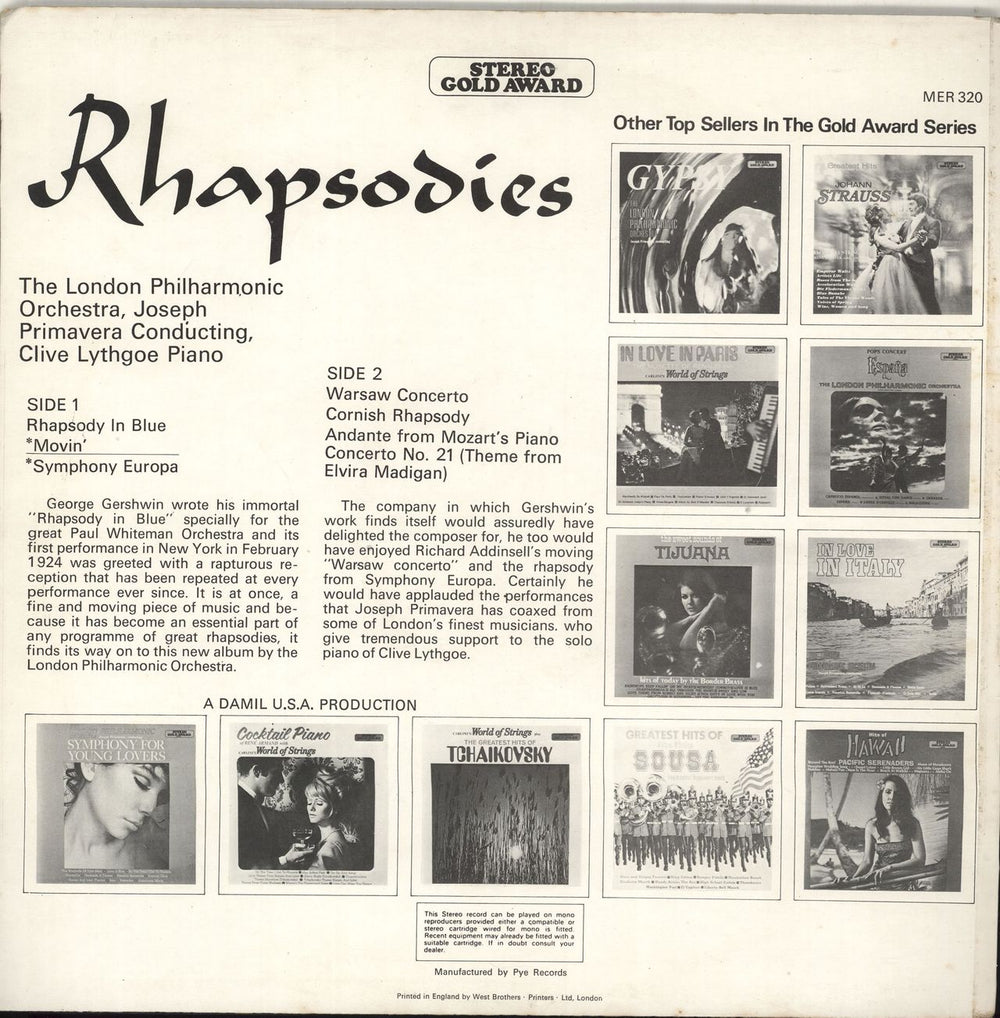 The London Philharmonic Orchestra Rhapsodies UK vinyl LP album (LP record)