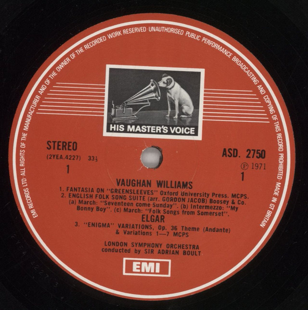 The London Symphony Orchestra Elgar: Enigma Variations / Vaughan Williams: English Folk Song Suite & Greensleeves UK vinyl LP album (LP record) LQOLPEL537027