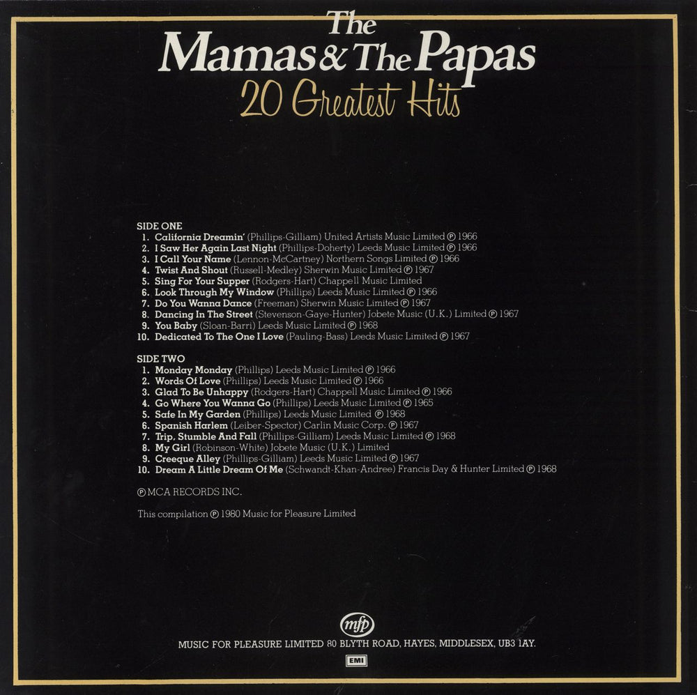 The Mama's And The Papa's 20 Greatest Hits UK vinyl LP album (LP record) 5099941549315