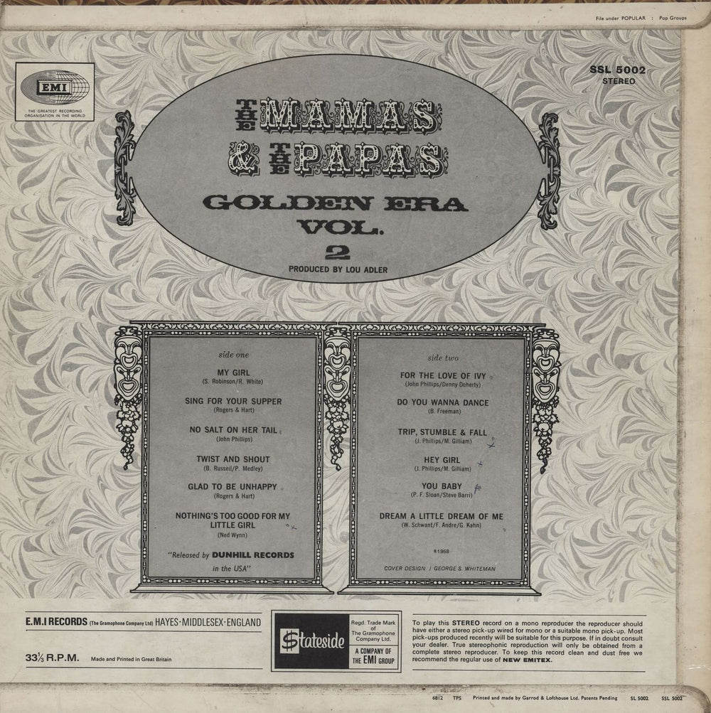 The Mama's And The Papa's Golden Era Volume 2 UK vinyl LP album (LP record)