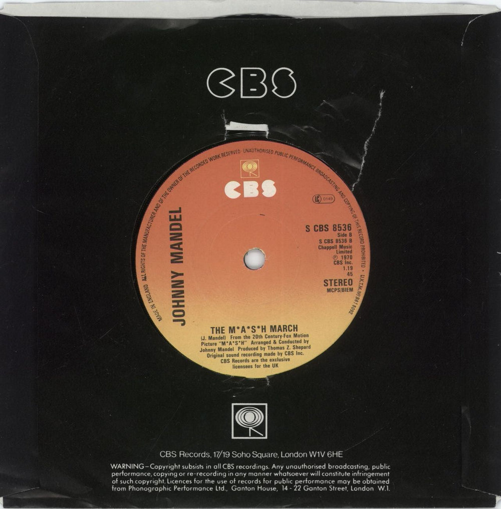 The Mash Theme From M*A*S*H (Suicide Is Painless) UK 7" vinyl single (7 inch record / 45)