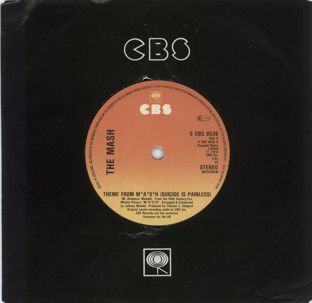 The Mash Theme From M*A*S*H (Suicide Is Painless) UK 7" vinyl single (7 inch record / 45) SCBS8536
